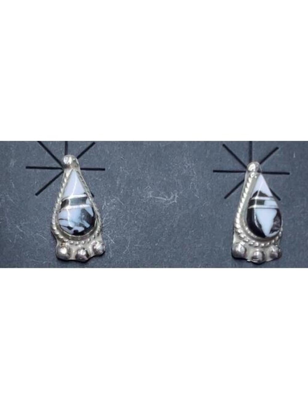 Native American Zuni inlay handmade sterling silver white buffalo earrings post